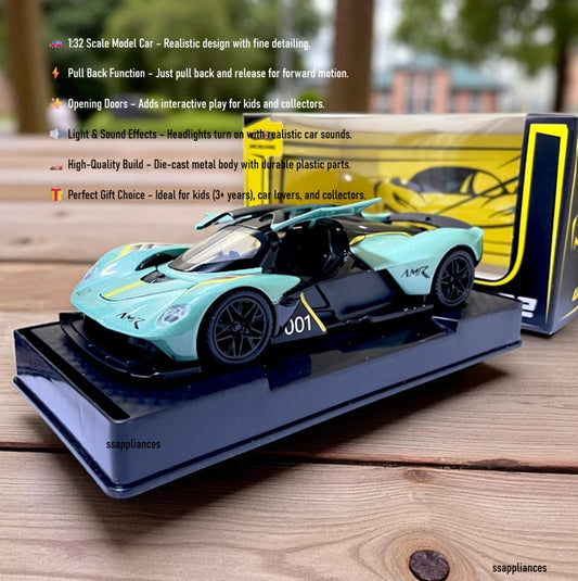 1:32 Scale Aston Martin Valkyrie AMR One Die-Cast Metal Car | Openable Doors, Light & Sound, Pull Back Function | Indoor Outdoor Sports Car Toy for Kids & Collectors