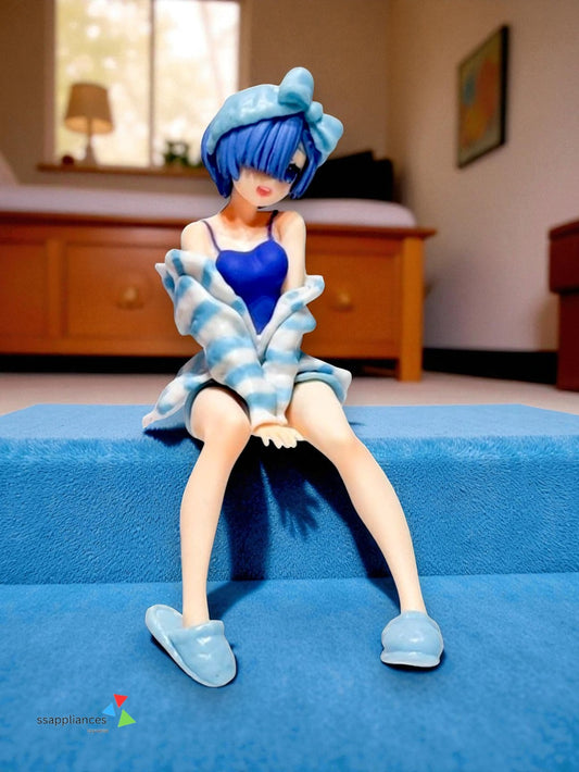 Anime Girl Blue Outfit Sitting Action Figure | 16 cm PVC Collectible Figurine