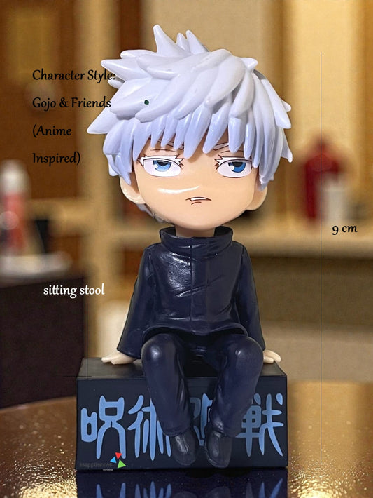 Anime Style Gojo Action Figure with Friends | Sitting Mini PVC Collectible Figures Set | Cute Desk Decor, Car Dashboard Toy | Gift for Anime Lovers (Set of 3)