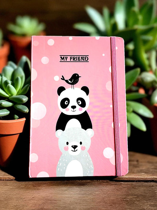 "My Friend" Cute Animal Diary A5 |Panda, Bear & Bird Design | Elastic Closure A5 Diary RULLED 100 Pages