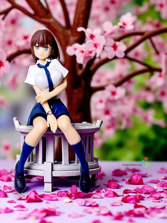 Anime Girl Figurine |Sitting Pose PVC Action Figure Toy | Cute Uniform Character  (